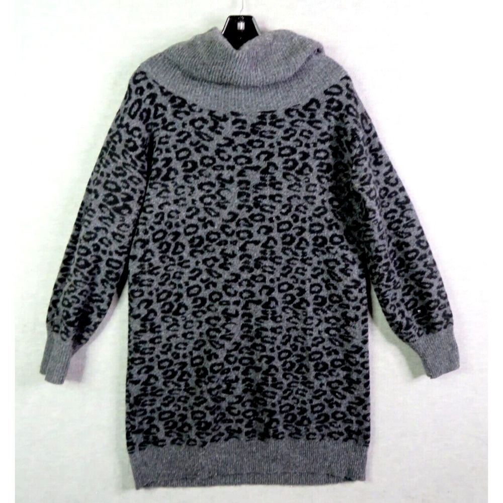 Anthropologie Womens Dress Small Gray Wool Blend Animal Leopard Print Cowl
